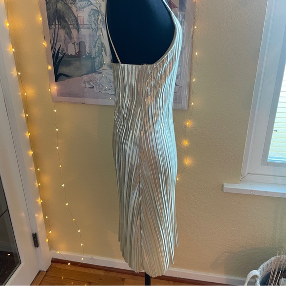 Champagne Colour Pleated Holiday Party Dress - Picture 9 of 11